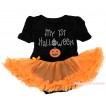 Halloween Black Baby Bodysuit Orange Pettiskirt & Sparkle Rhinestone My 1st Halloween Pumpkin Print JS4681